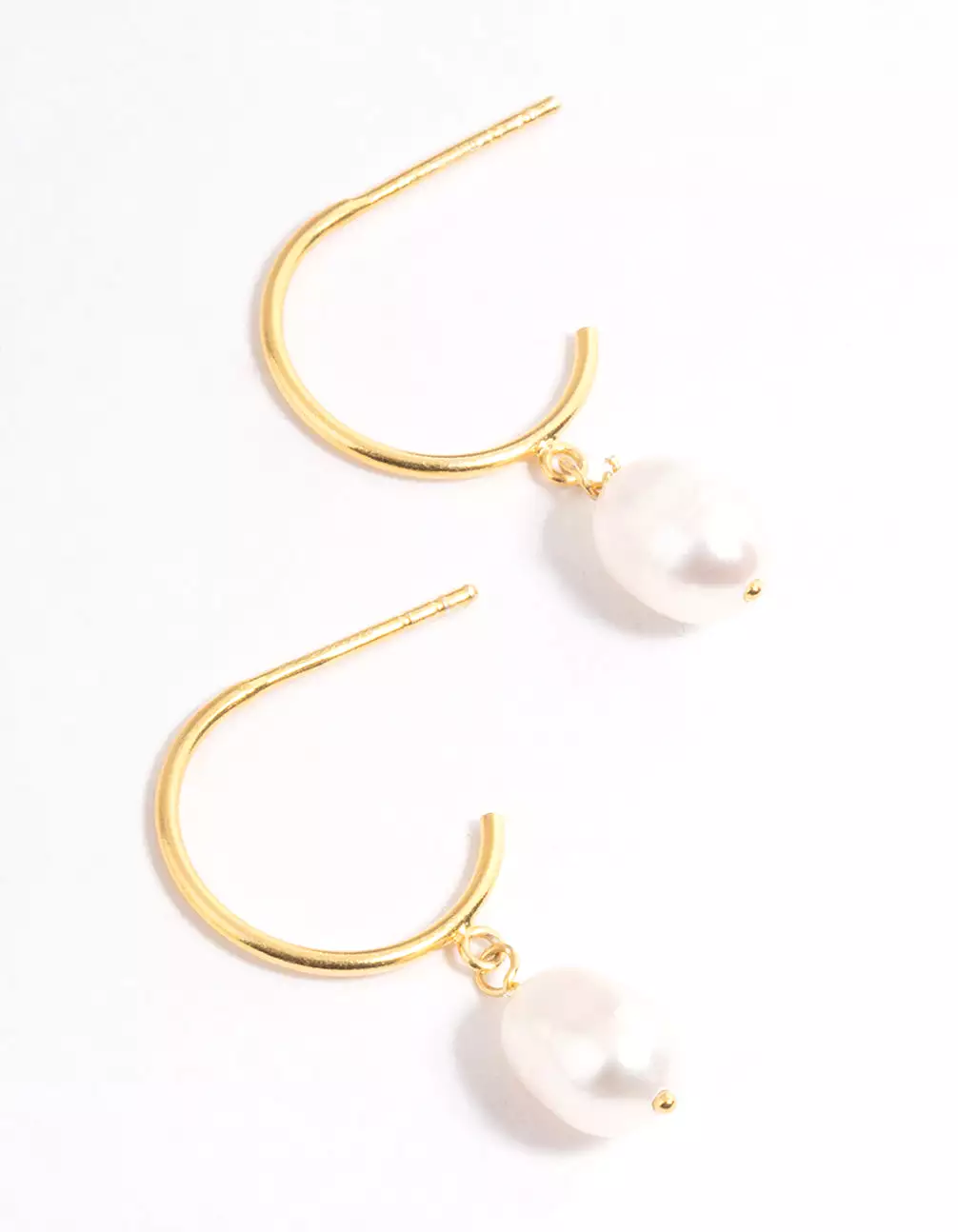 Gold Plated Sterling Silver Pearl Drop Hoop Earrings