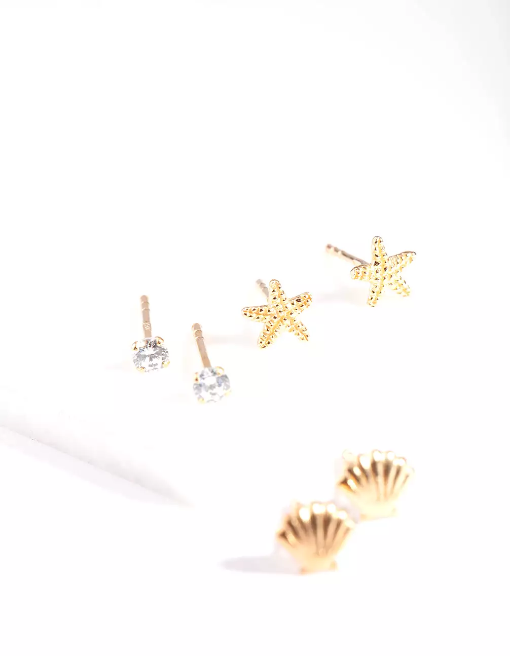 Gold Plated Sterling Silver Seaside Stud Earring Pack