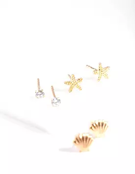 Gold Plated Sterling Silver Seaside Stud Earring Pack