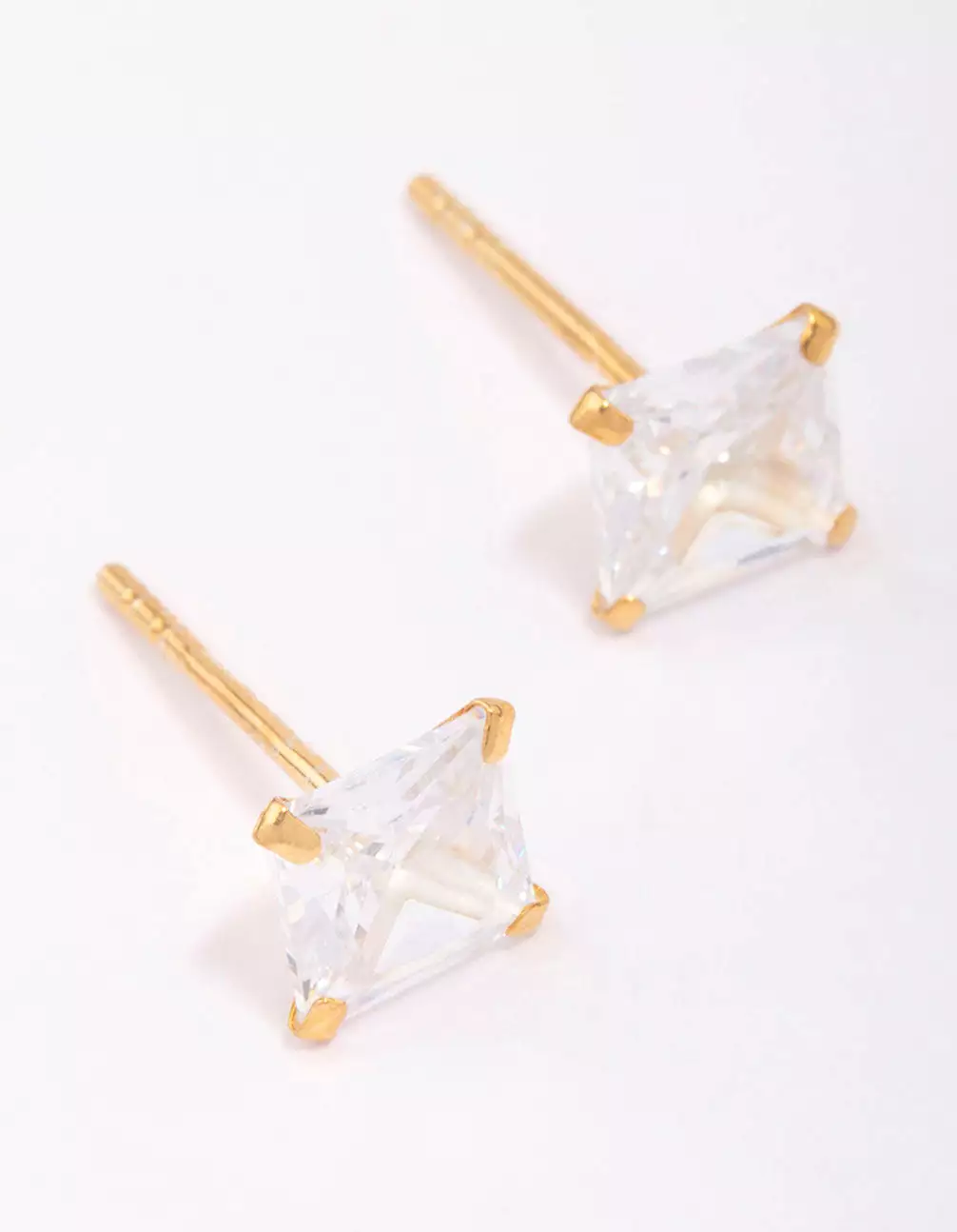 Gold Plated Sterling Silver Square Cubic Zirconia Stud Earrings 6mm