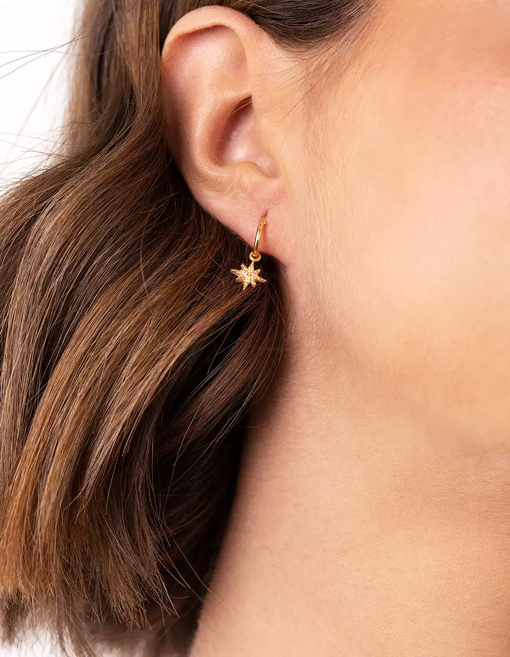 Gold Plated Sterling Silver Star Huggie Earrings