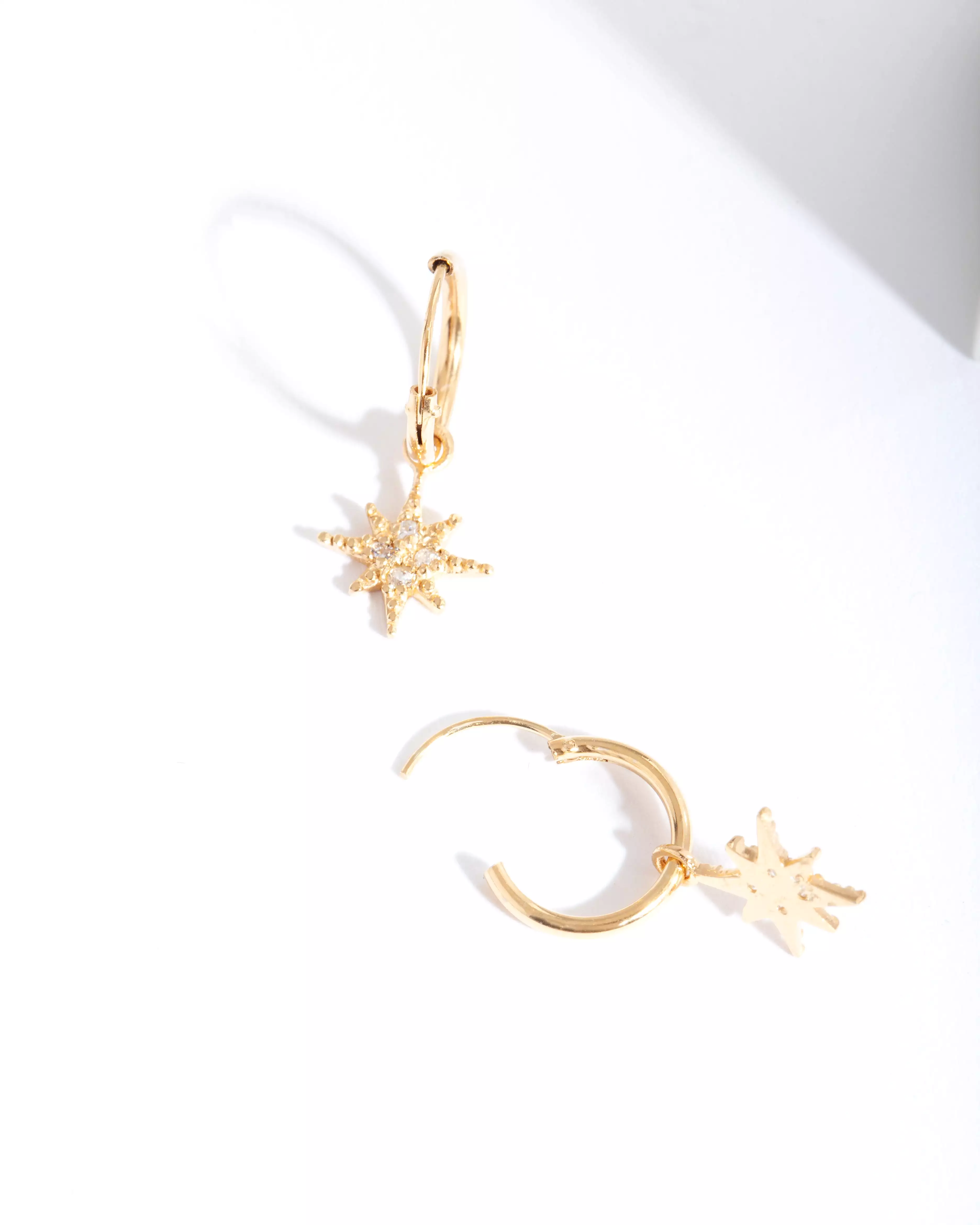 Gold Plated Sterling Silver Star Huggie Earrings