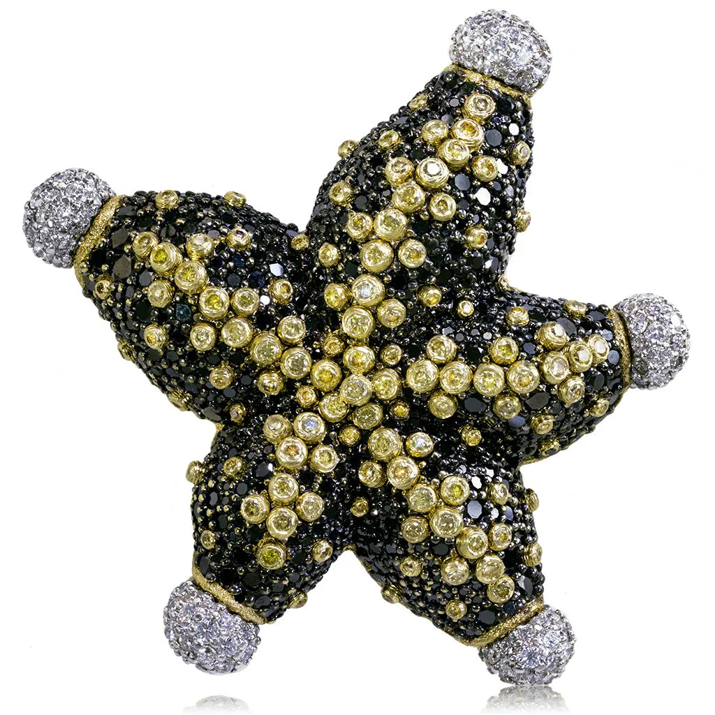 Gold Starfish Necklace with Black Diamonds Sapphires