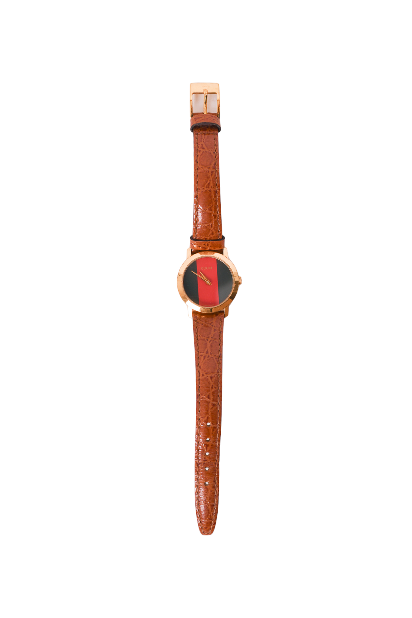 Gucci Red/Green 2200 Series Watch with Tan Croc strap with Gold Plated Face