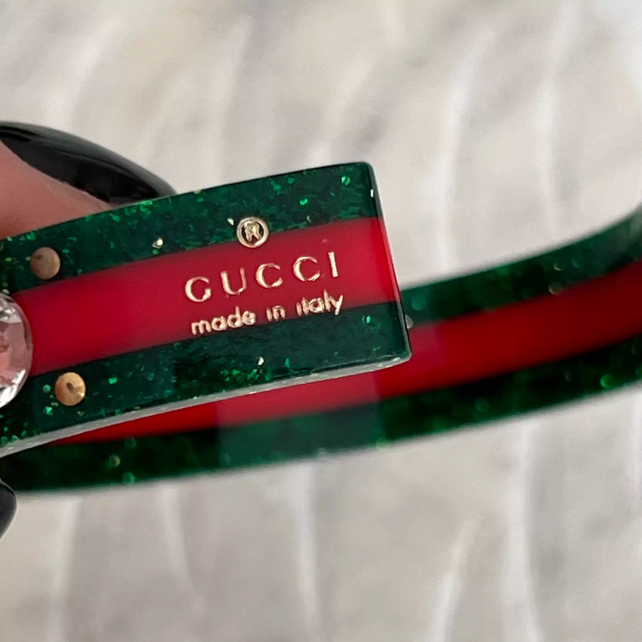 Gucci Sherry Line B Crystal Women's Jewelry Bangle Bracelet Red Golden Green