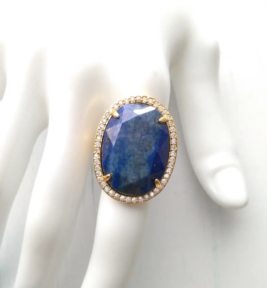 Haloed Lapis Lazuli Cocktail Ring