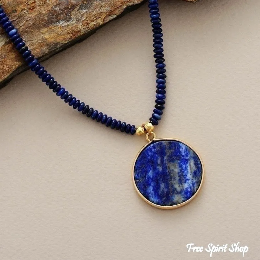 Handmade Lapis Lazuli Circle Pendant Necklace