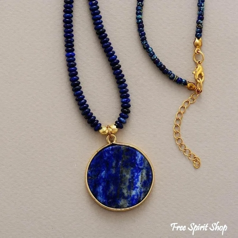 Handmade Lapis Lazuli Circle Pendant Necklace