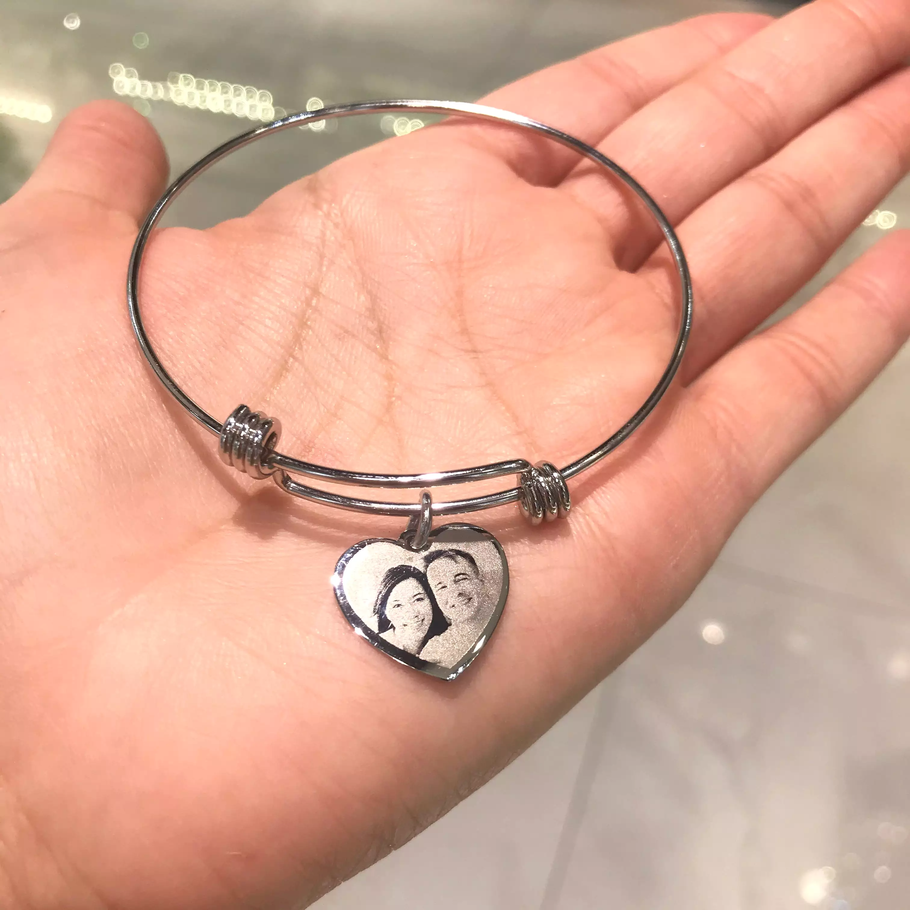 Heart Bangle Bracelet - Photo Engraving