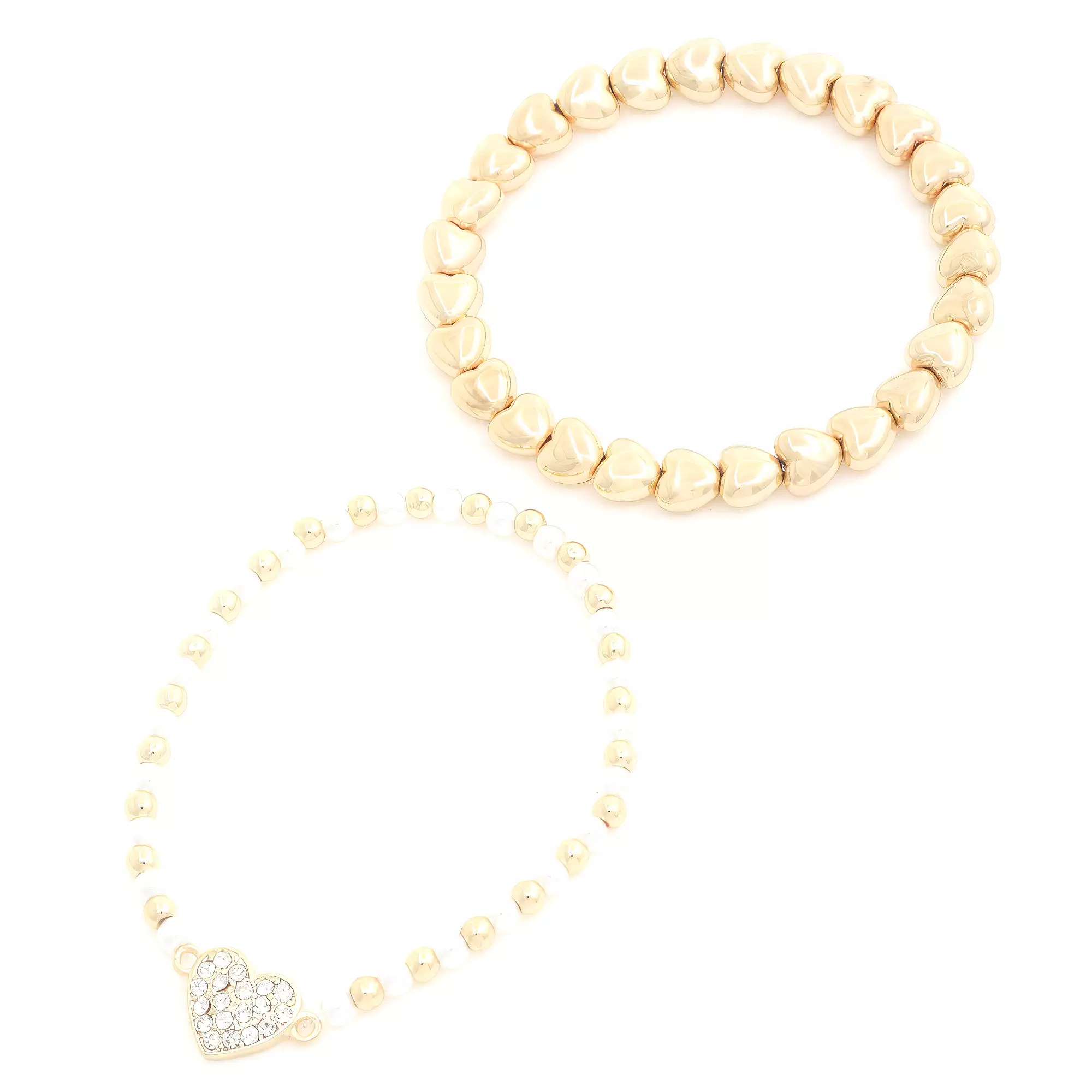 Heart Charm Beaded Bracelet Set