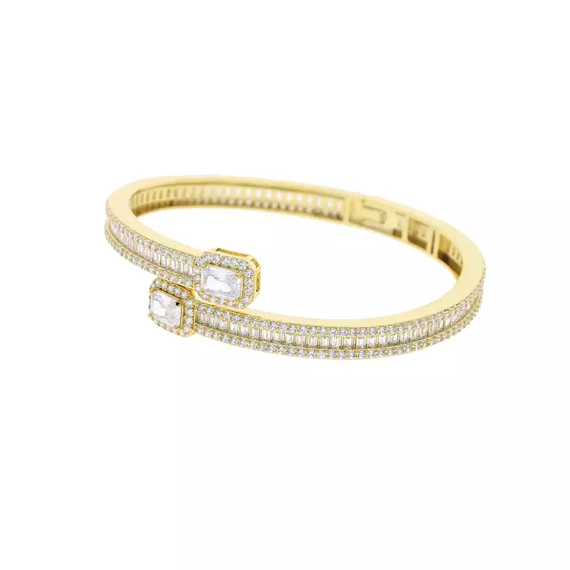 Heart/Rectangle Shape Silver/Gold Plated Micro Pave 5A CZ Bangle Bracelet