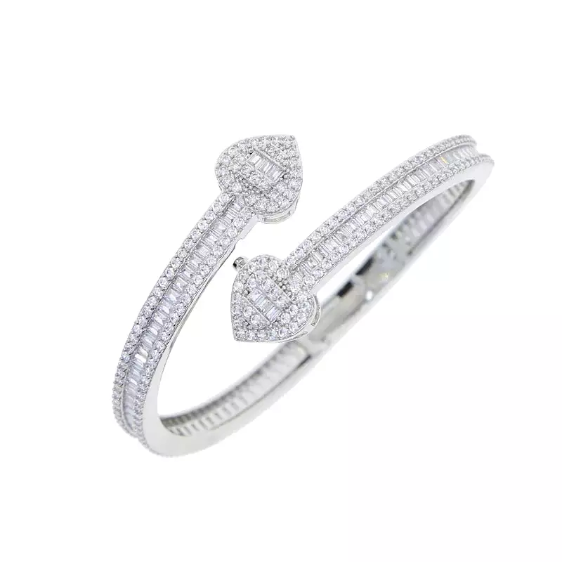 Heart/Rectangle Shape Silver/Gold Plated Micro Pave 5A CZ Bangle Bracelet