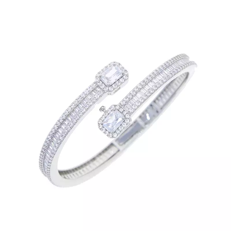 Heart/Rectangle Shape Silver/Gold Plated Micro Pave 5A CZ Bangle Bracelet