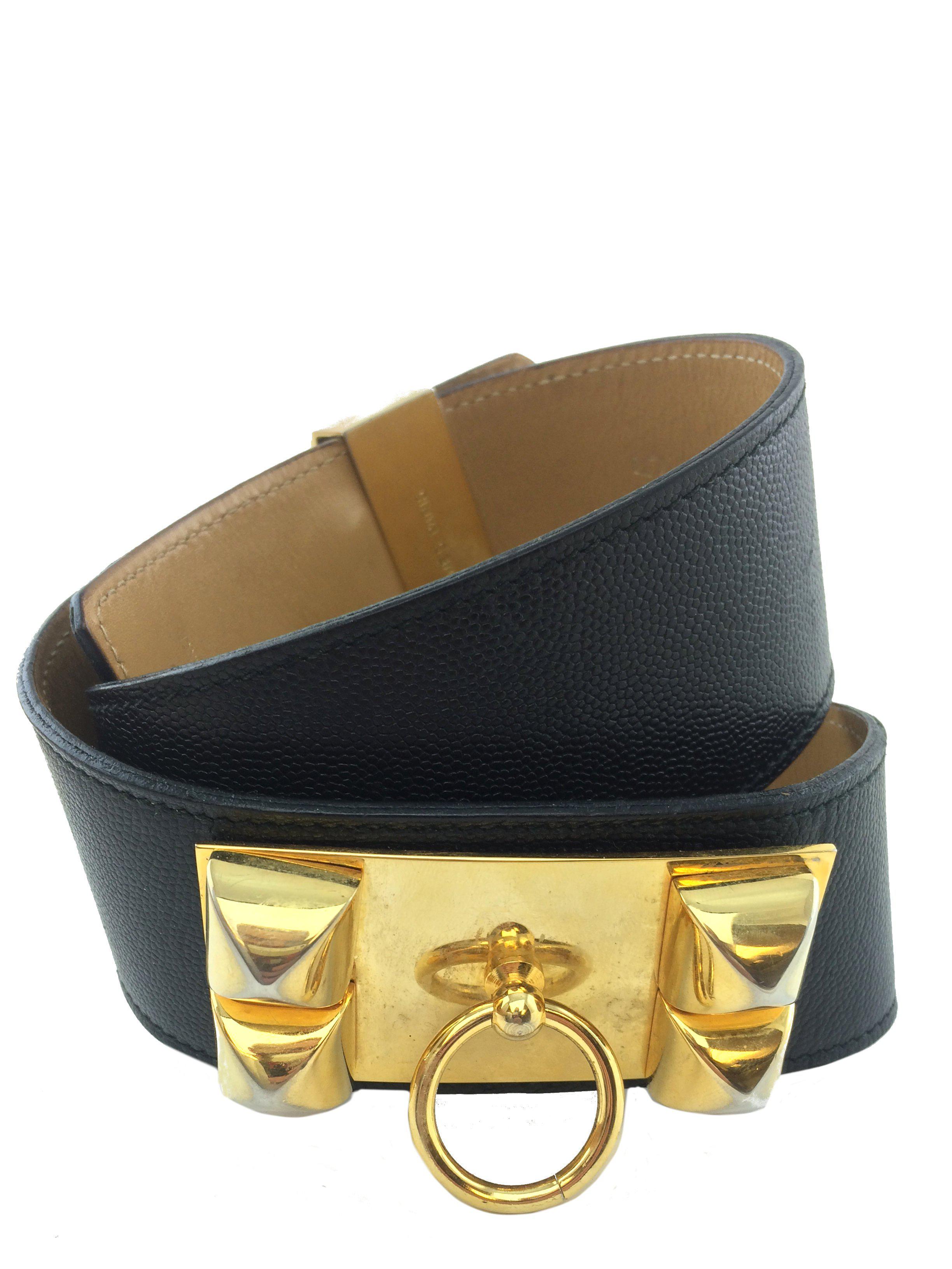 Hermes Leather Gold Plated Collier de Chien Belt Size 65