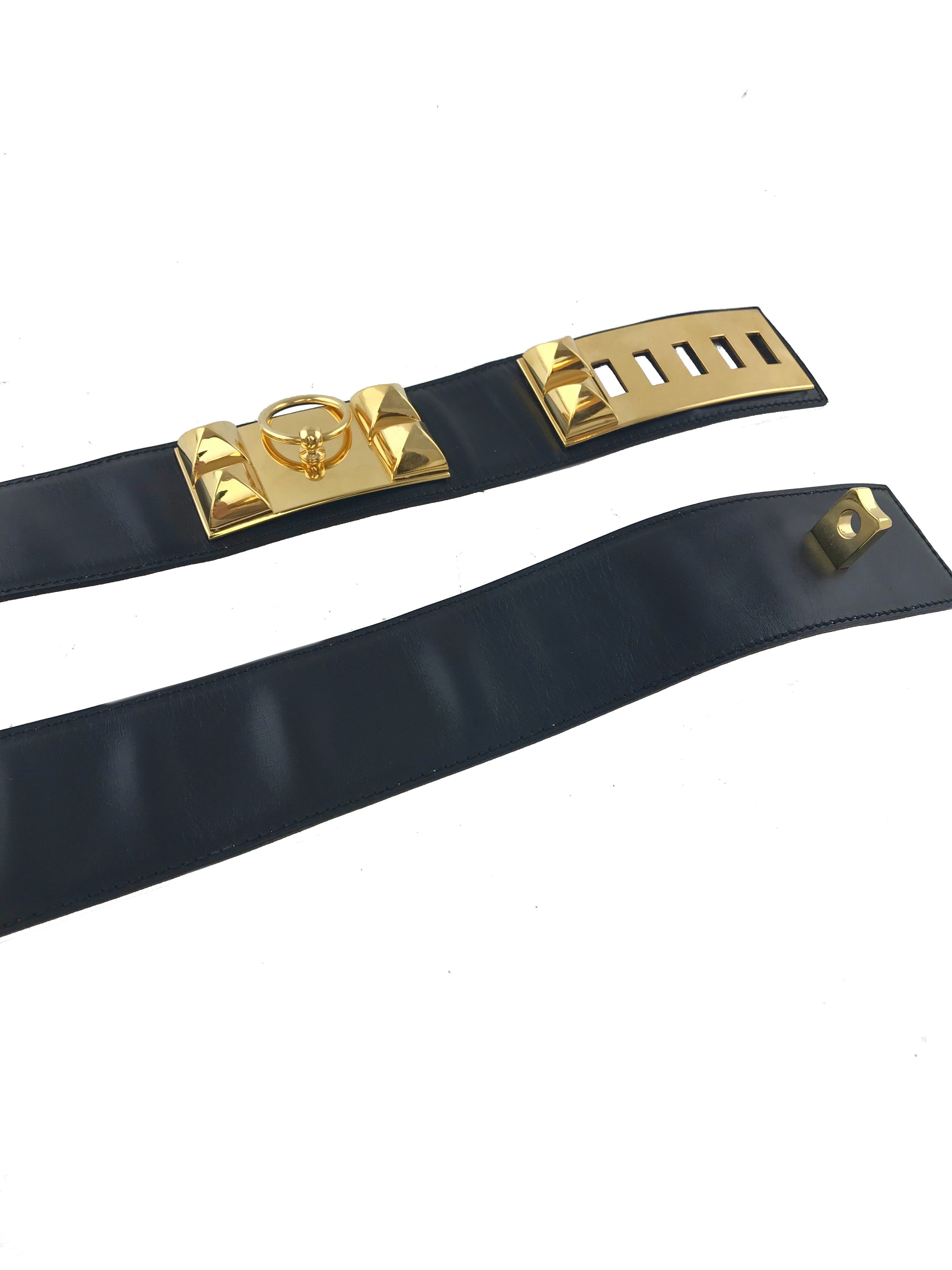 Hermes Leather Gold Plated Collier de Chien Belt Size 80