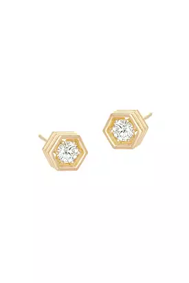 Hex Strata Stud Earrings - White Diamonds in Yellow Gold