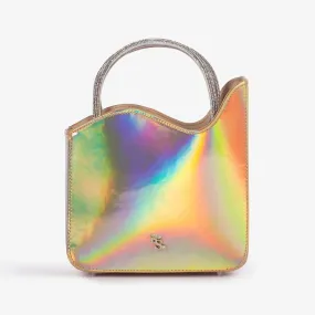 IVY BAG Nude iridescent leather small bag with Crystals