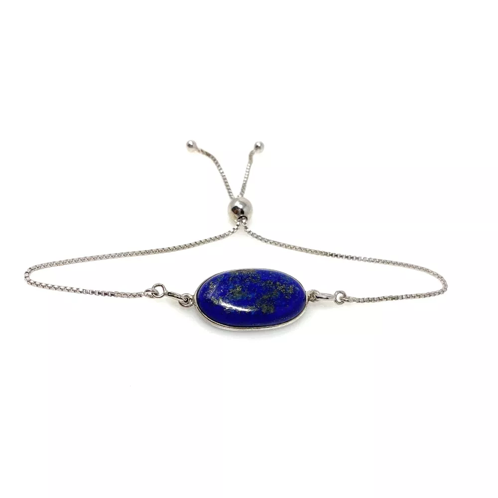 Lapis Lazuli Gemstone Bracelet, Sterling Silver Bolo Bracelet, AAA