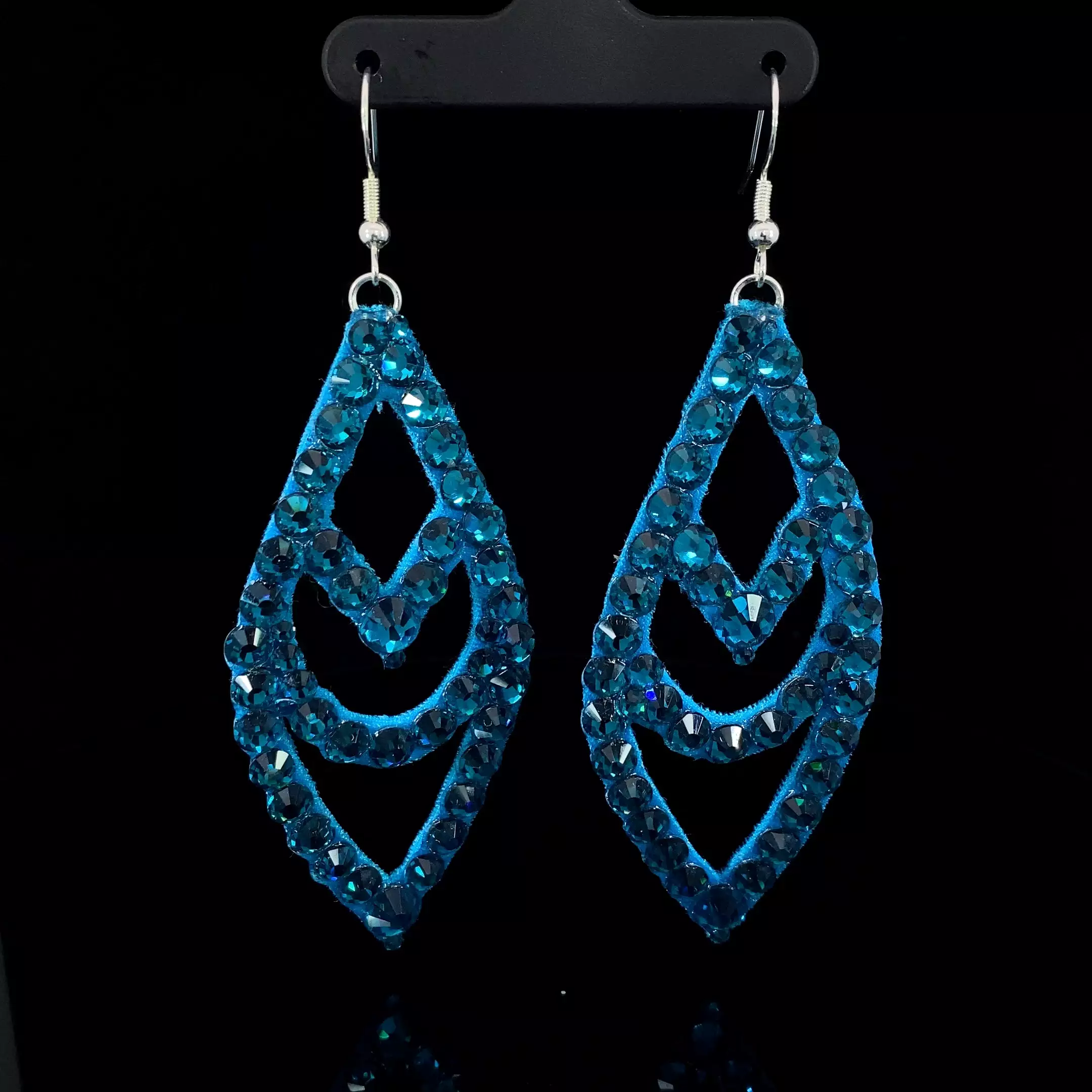 Large Chevron Detail Hanging Drop Earrings with Stones in Multiple Color Options E003