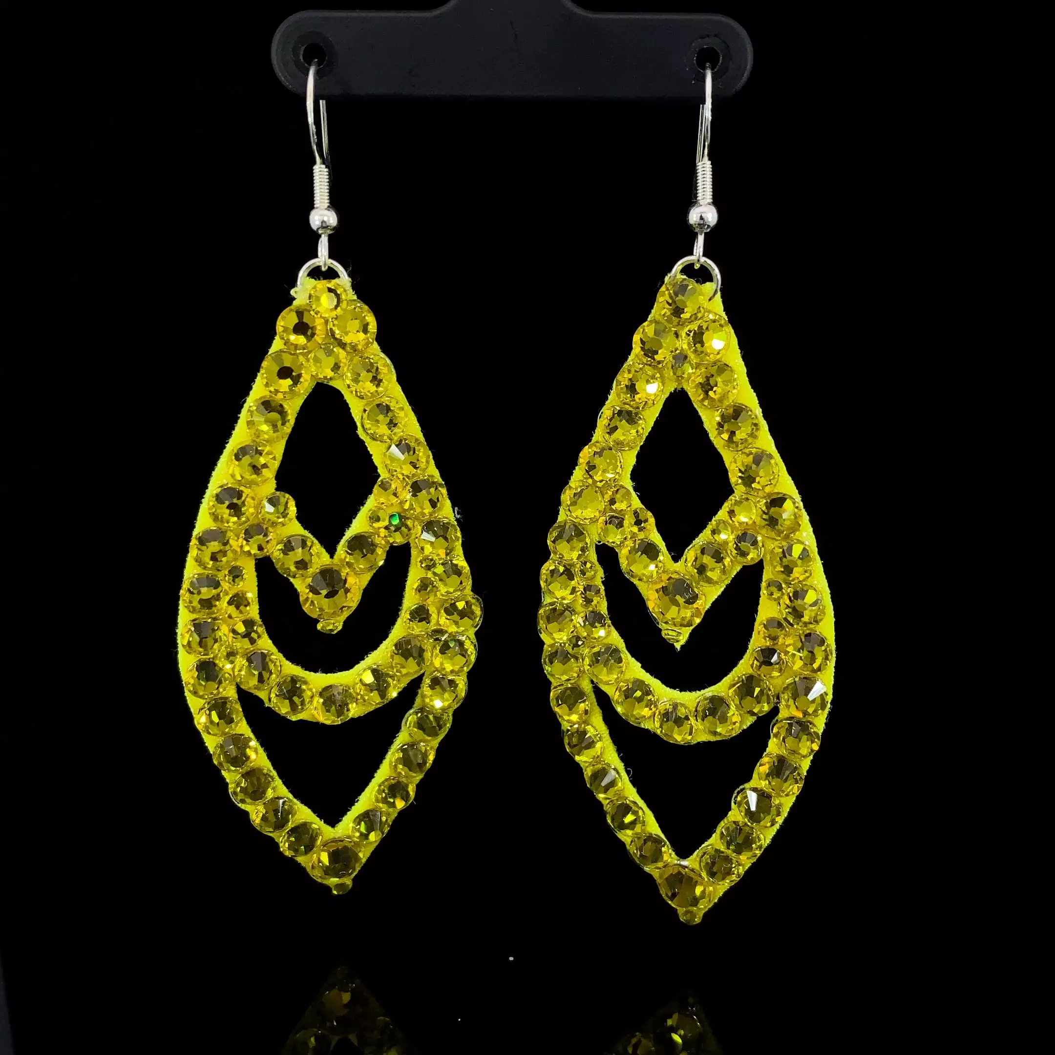 Large Chevron Detail Hanging Drop Earrings with Stones in Multiple Color Options E003