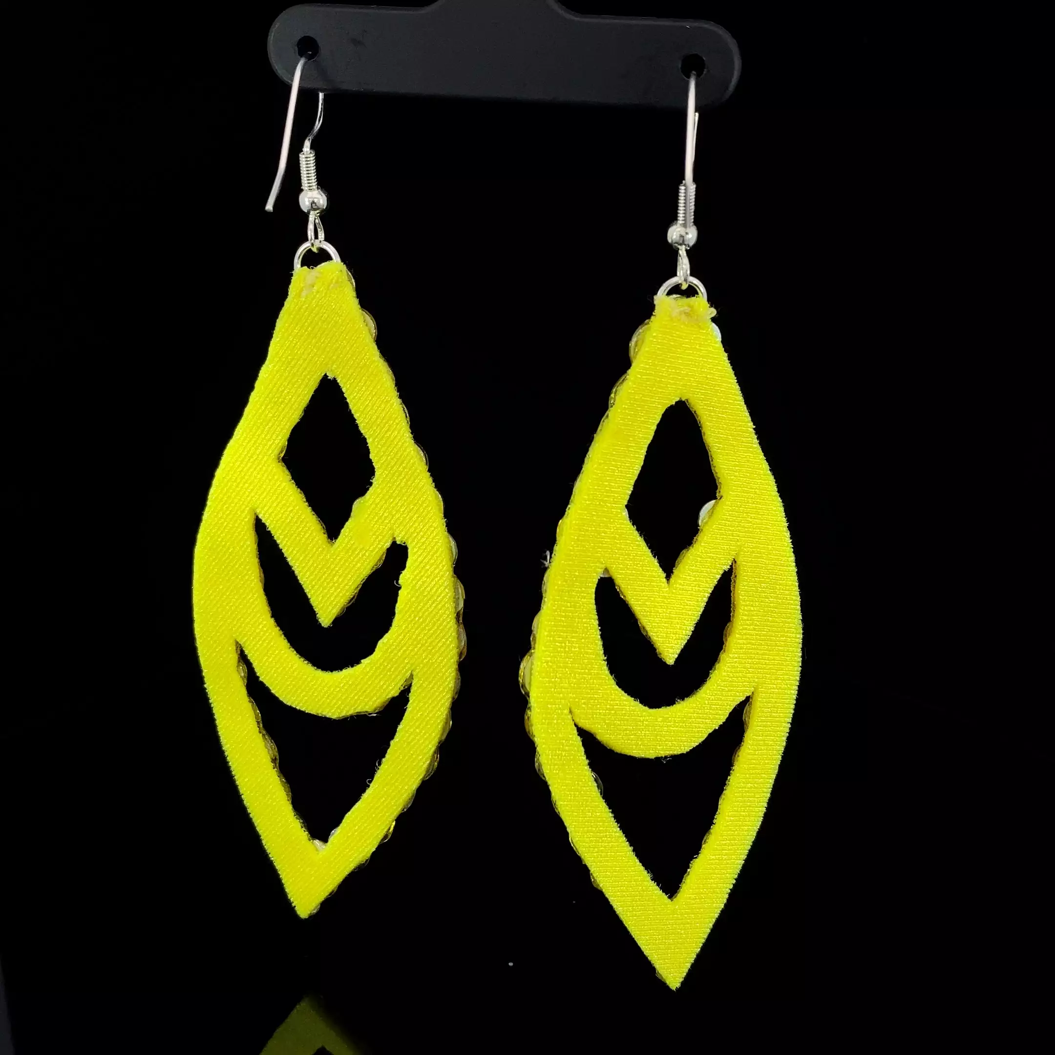 Large Chevron Detail Hanging Drop Earrings with Stones in Multiple Color Options E003