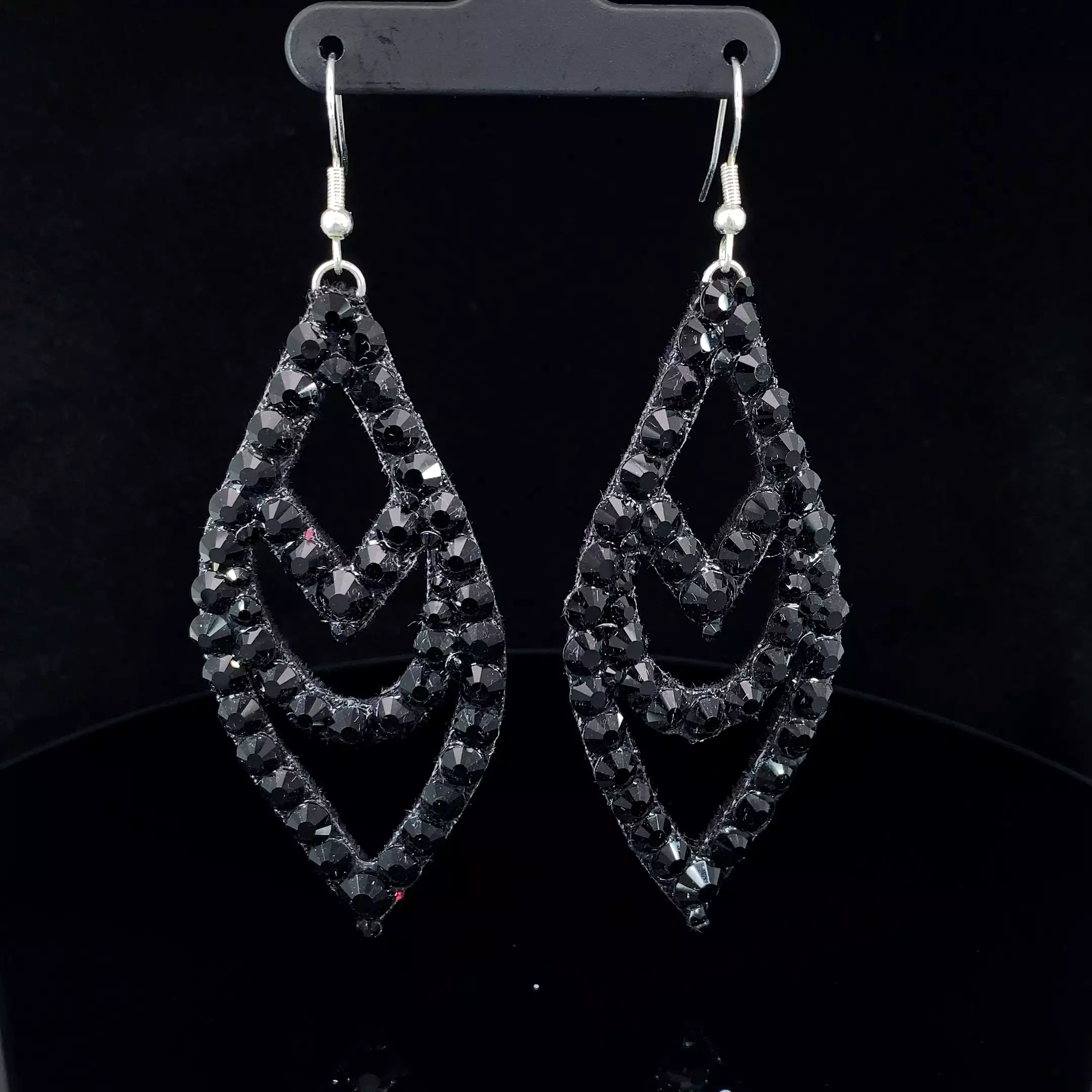 Large Chevron Detail Hanging Drop Earrings with Stones in Multiple Color Options E003