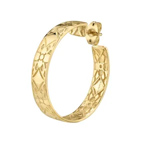 Large Engraved Hoop Earring - 14k Yellow Gold