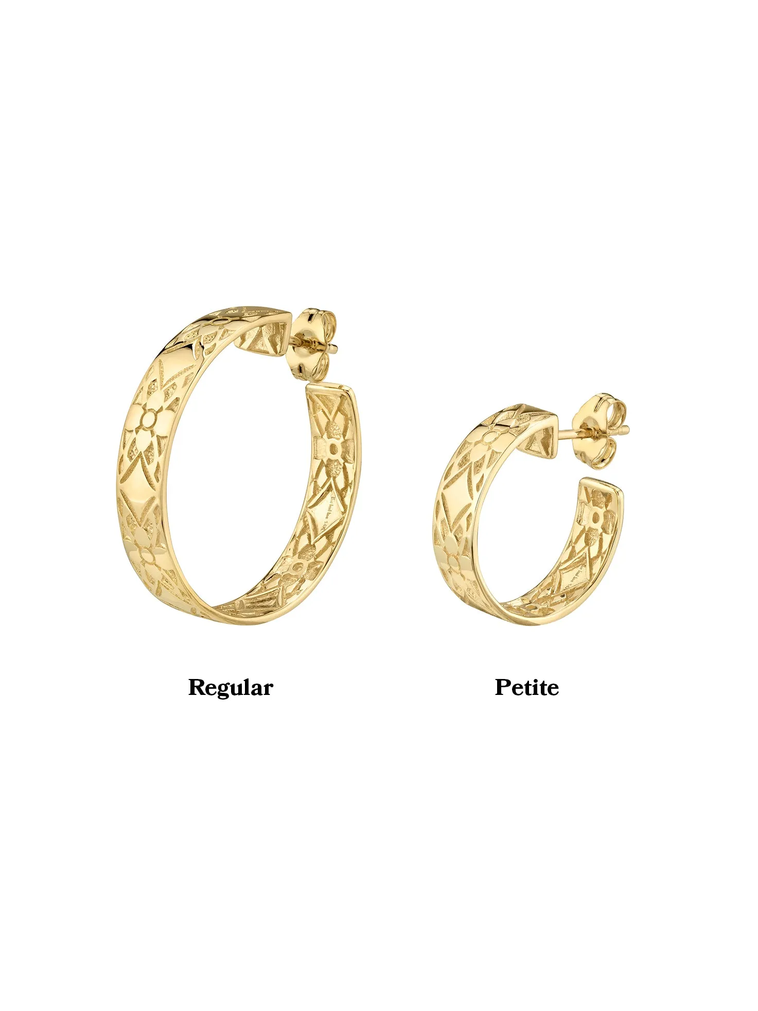 Large Engraved Hoop Earring - 14k Yellow Gold