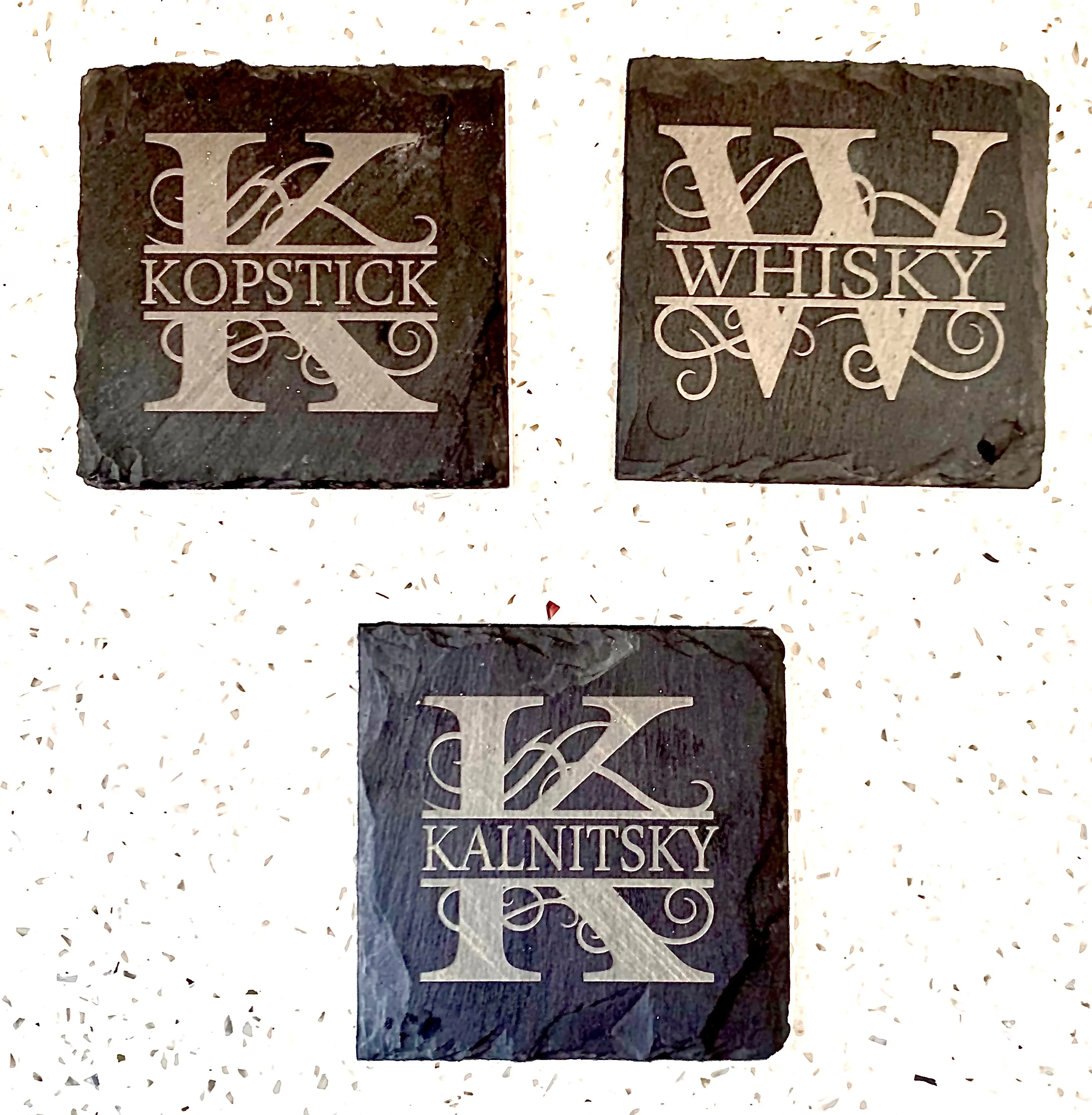 LASER ENGRAVED CUSTOM MONOGRAM SLATE COASTER PACK