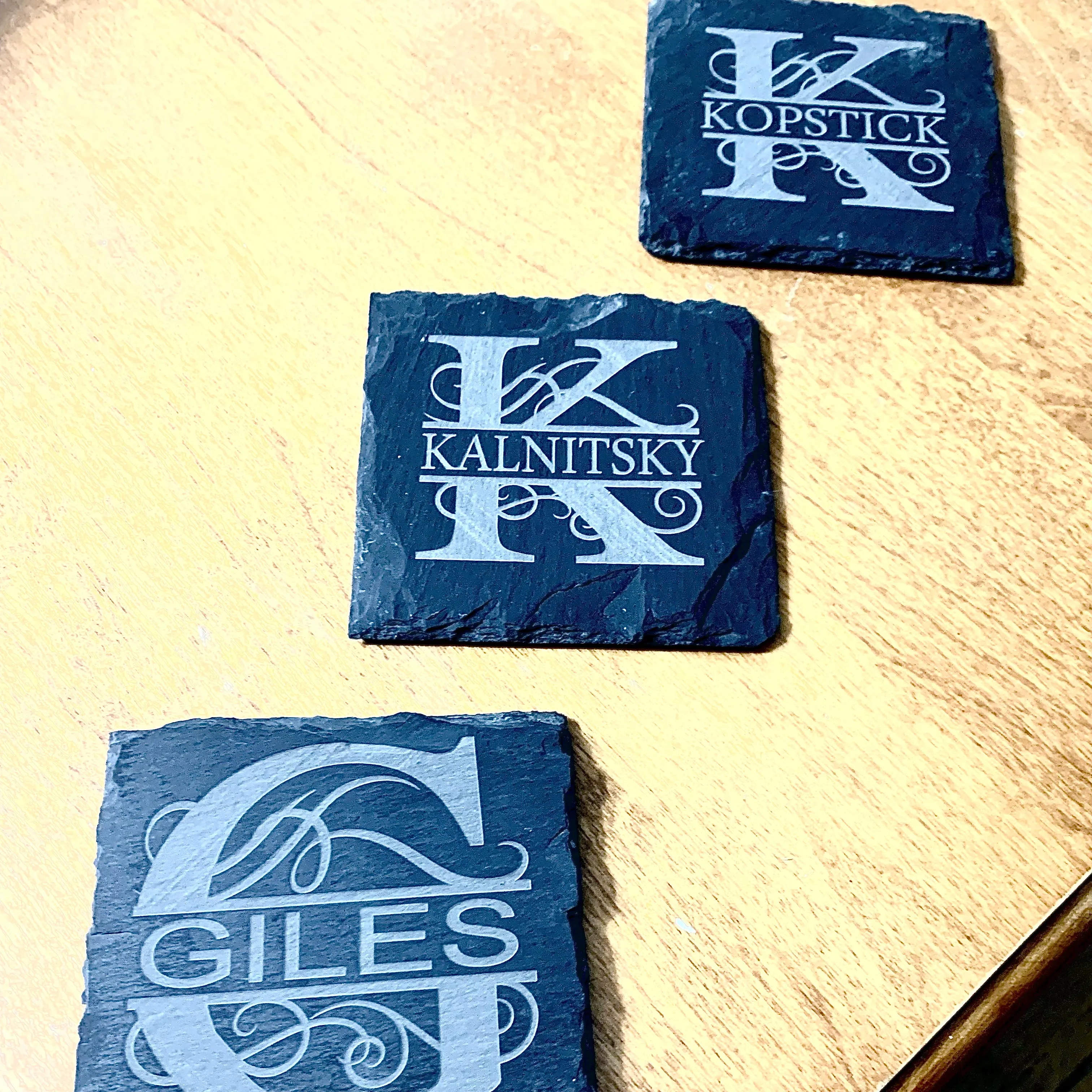 LASER ENGRAVED CUSTOM MONOGRAM SLATE COASTER PACK