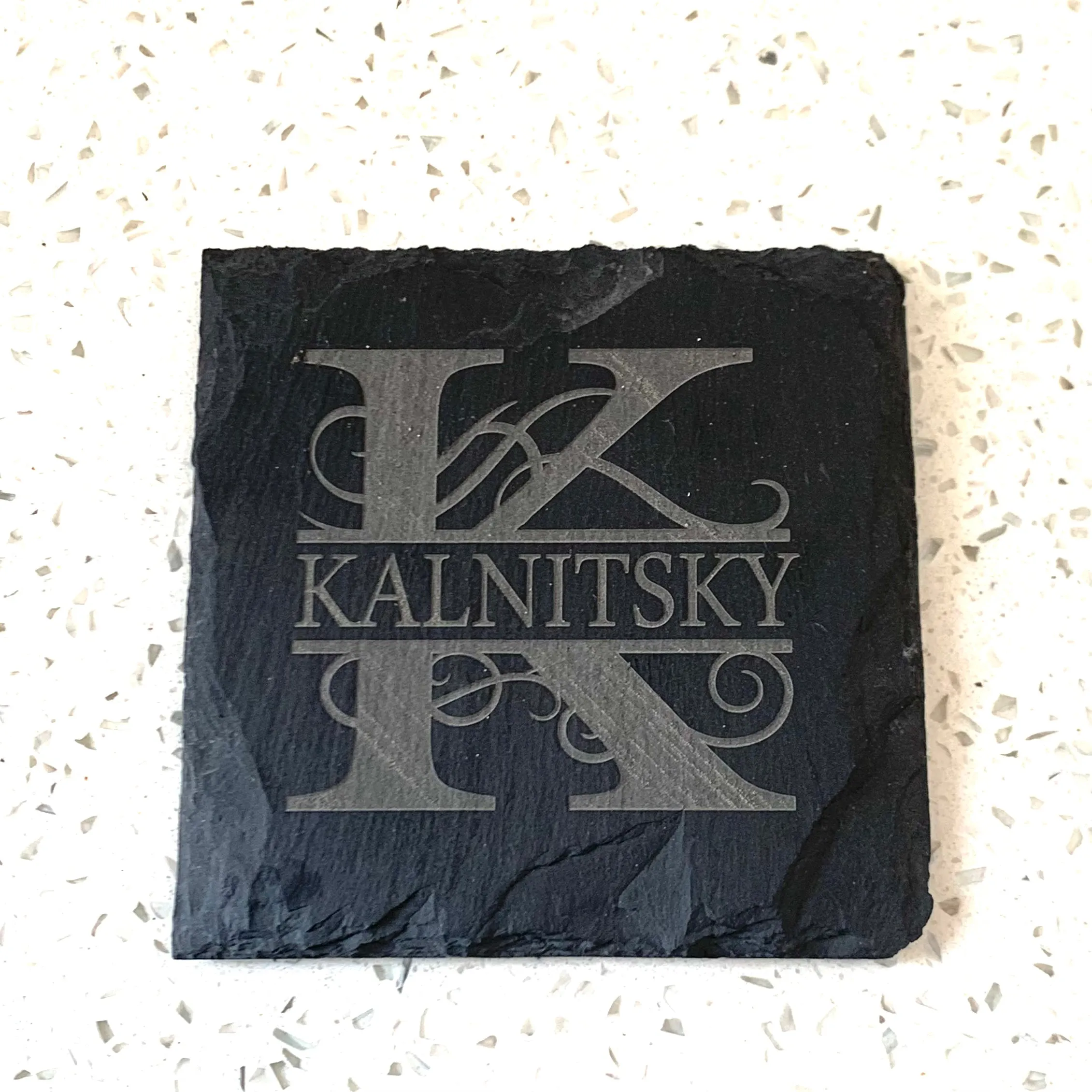 LASER ENGRAVED CUSTOM MONOGRAM SLATE COASTER PACK