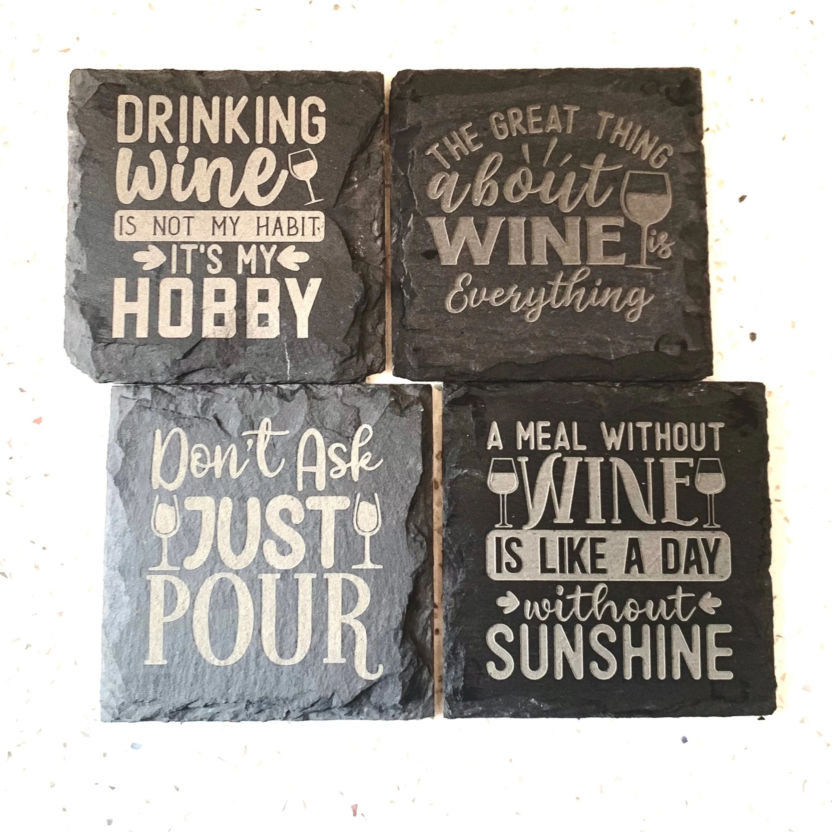 LASER ENGRAVED WINE LOVER SLATE COASTER PACK