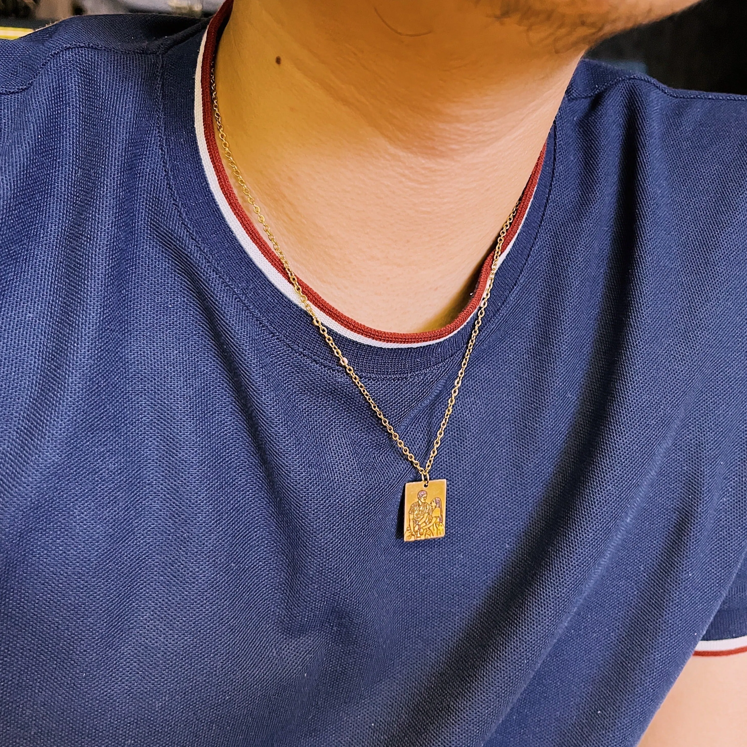 Lazer Engraved Rectangle Necklace FOR GUYS - LINE ART