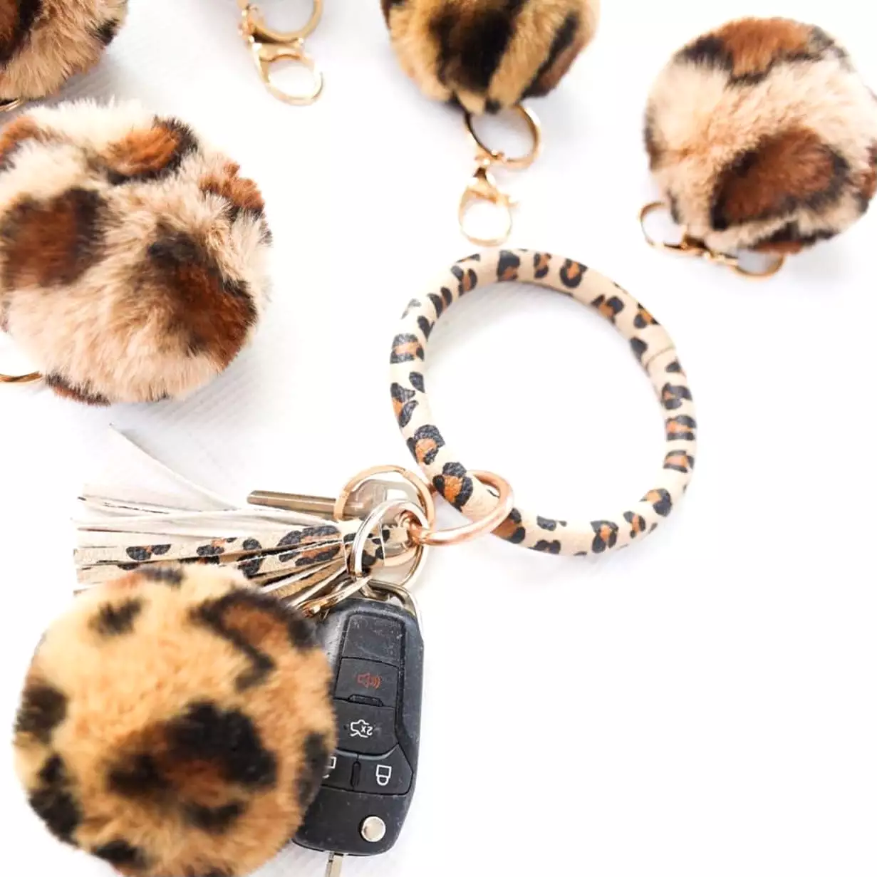 Leopard Bangle Bracelet Keyring With Tassel