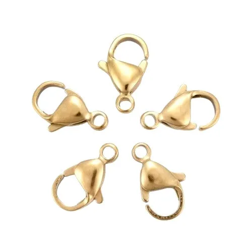 Lobster Claw Clasps, 304 Stainless Steel, 18K Gold Plated, 12x7mm