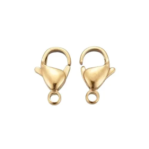 Lobster Claw Clasps, 304 Stainless Steel, 18K Gold Plated, 12x7mm