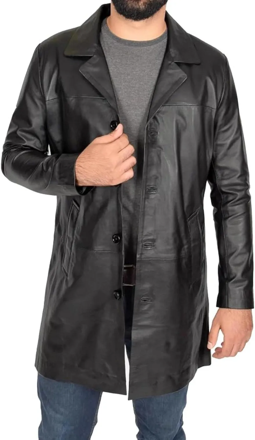 Long Black Leather Trench Coat Mens