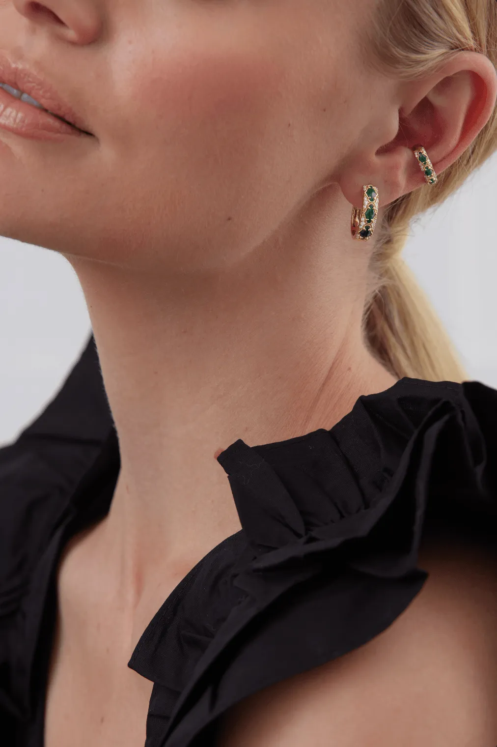 Lucia Malachite and Gold Ear Cuff