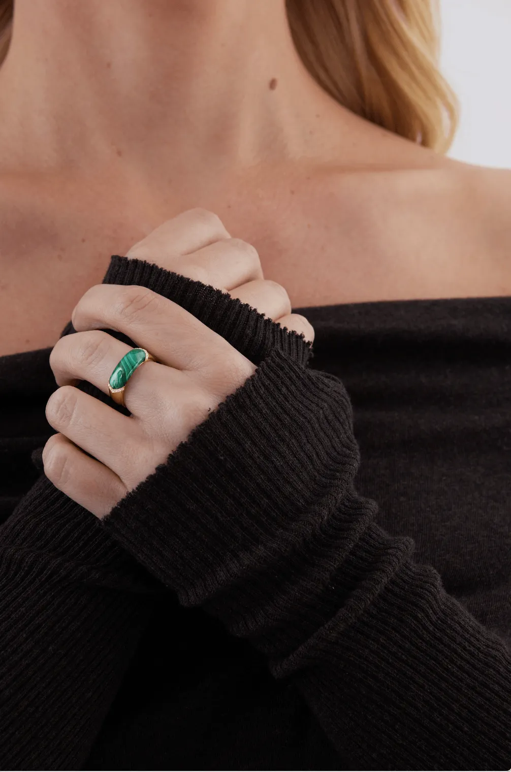 Lucia Malachite, Gold and Diamond Hexagon Ring