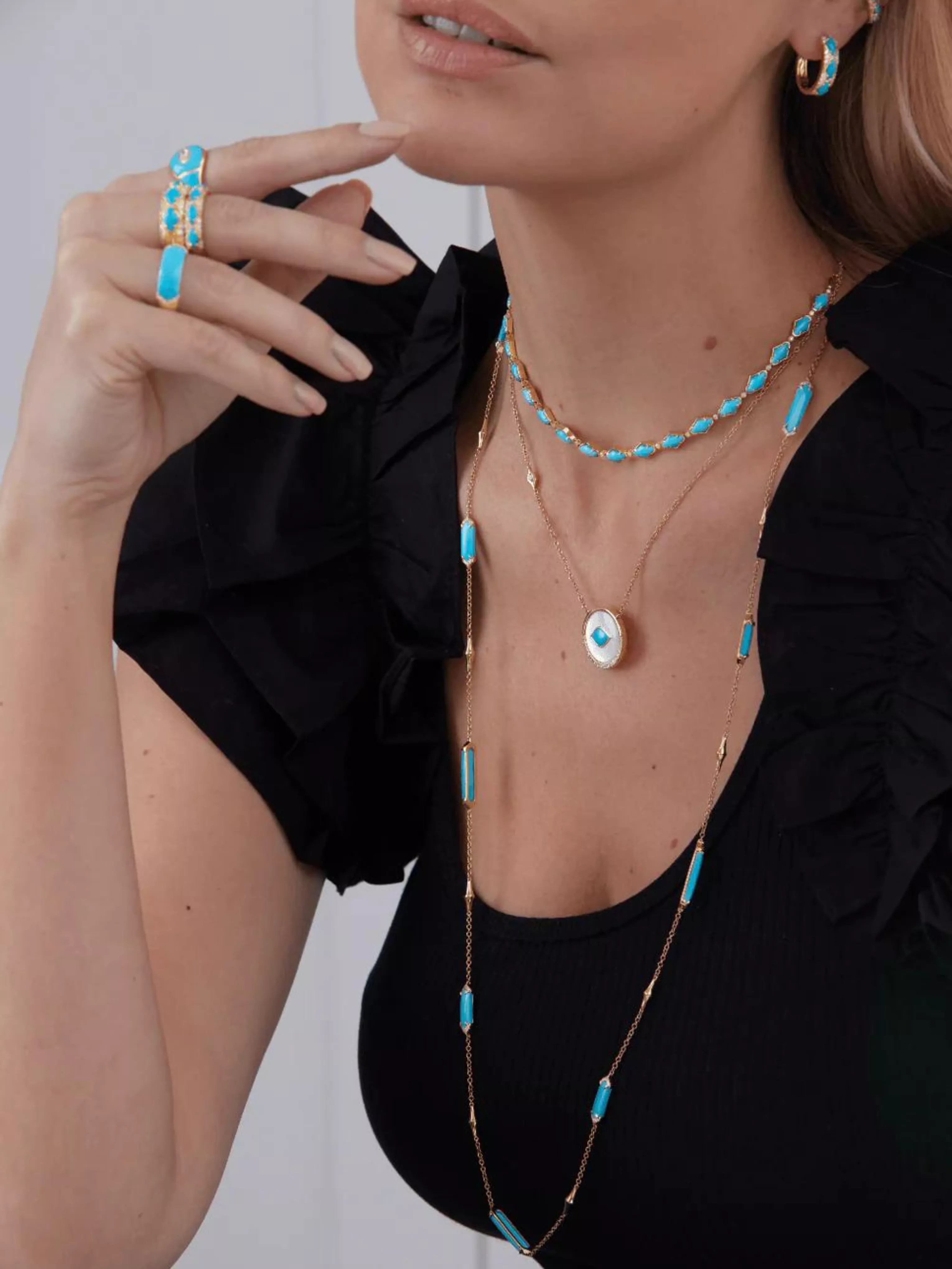 Lucia Turquoise & Gold Elongated Hexagon Long Necklace