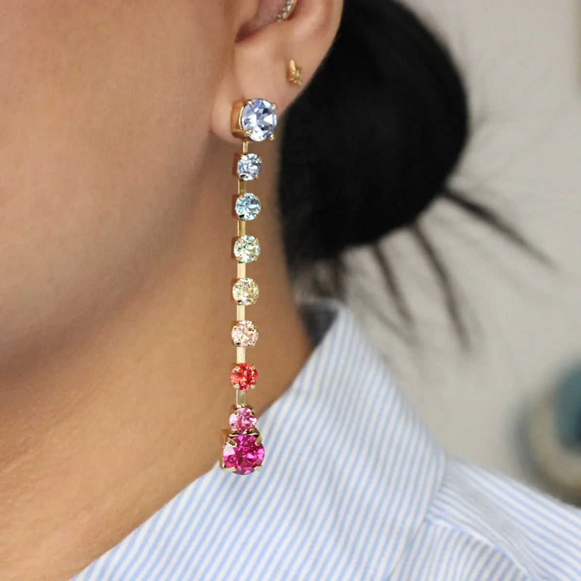 Major Color Cascading Soft Rainbow Crystal Line Earring