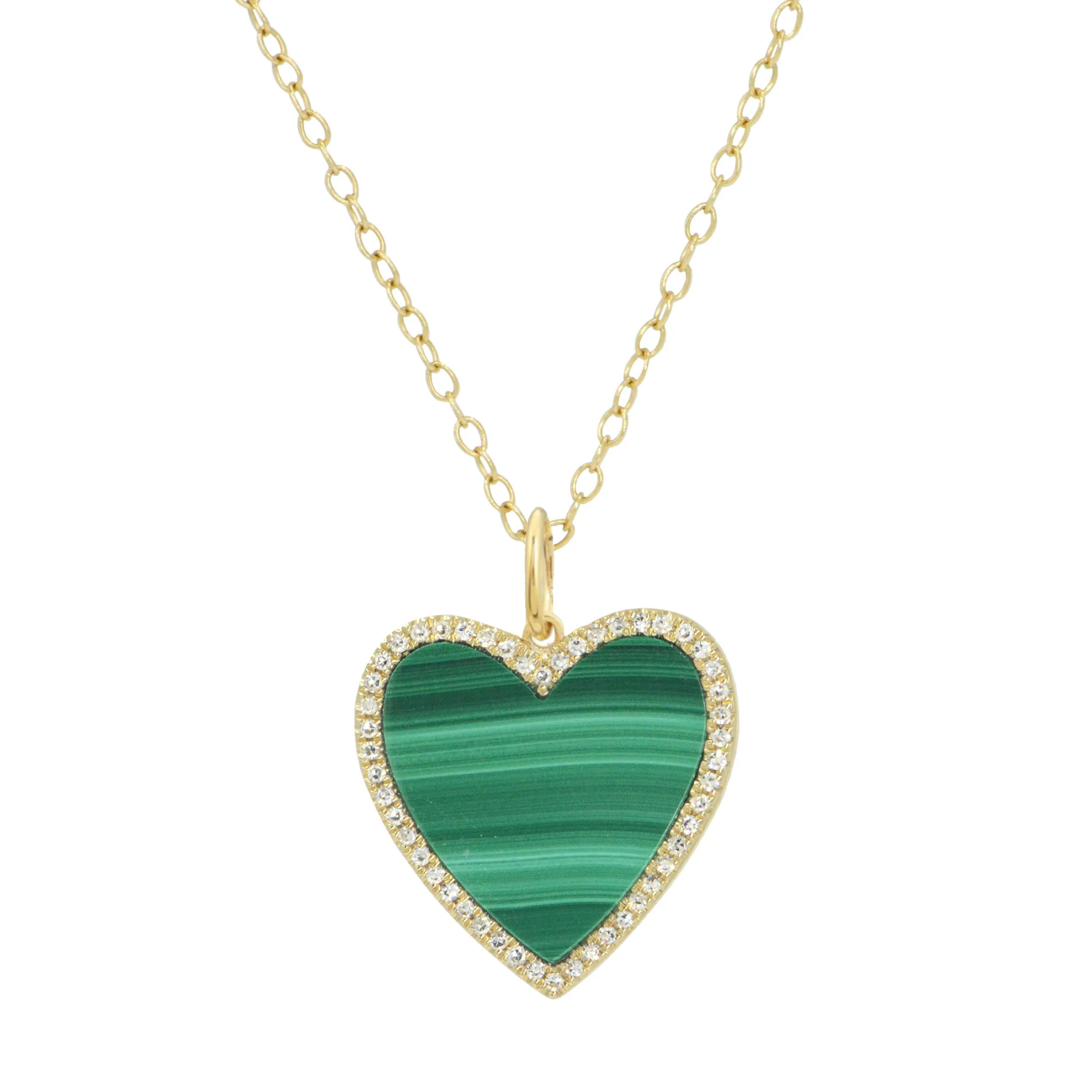 Malachite Heart Necklace With Diamonds - Large