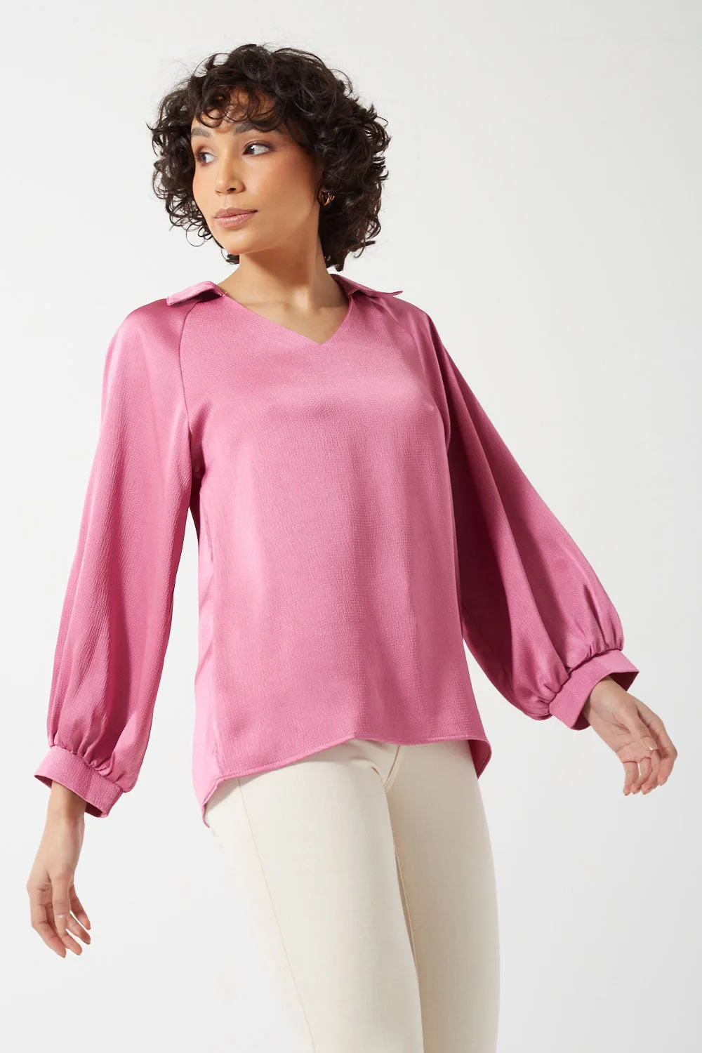 Marc Angelo Collared Neck Satin Blouse