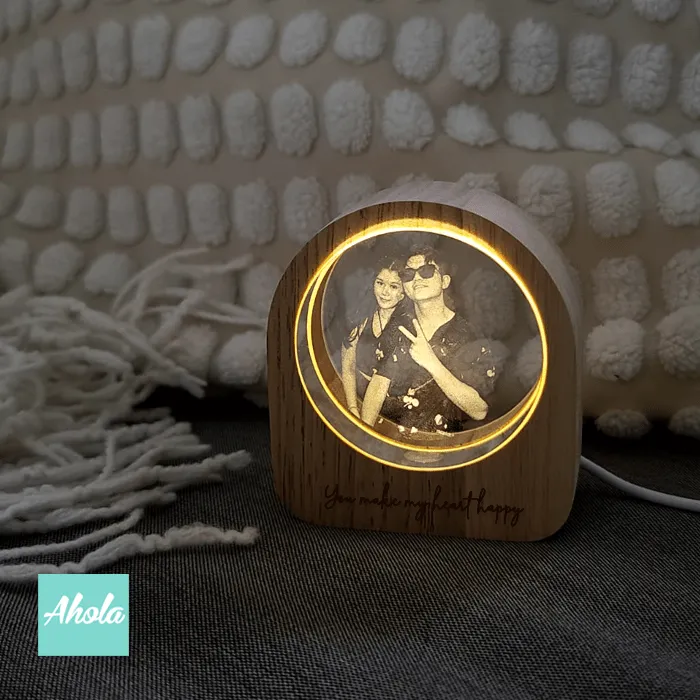 【Memories】Laser Engraved Crystal Wooden Light Box 照片水晶刻字小燈盒