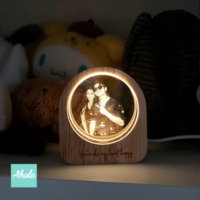 【Memories】Laser Engraved Crystal Wooden Light Box 照片水晶刻字小燈盒