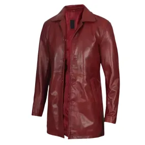 Mens Leather Trench Coat Maroon