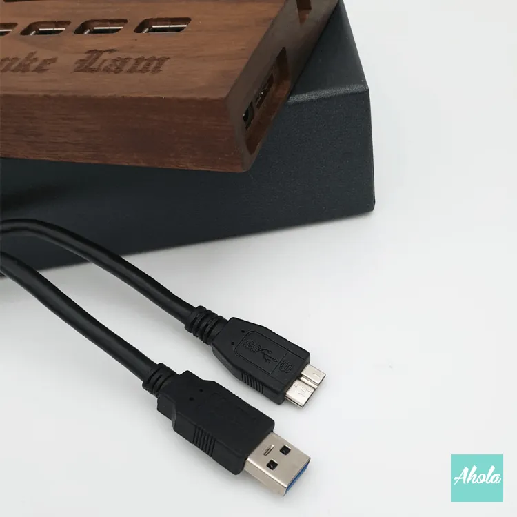 【Name】Engraved Wood USB Docking Station  實木刻字USB電腦分線器桌面架