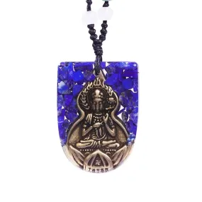 Natural Lapis Lazuli Buddha Amulet Necklace With Adjustable Orgone Chakra Healing Crystals