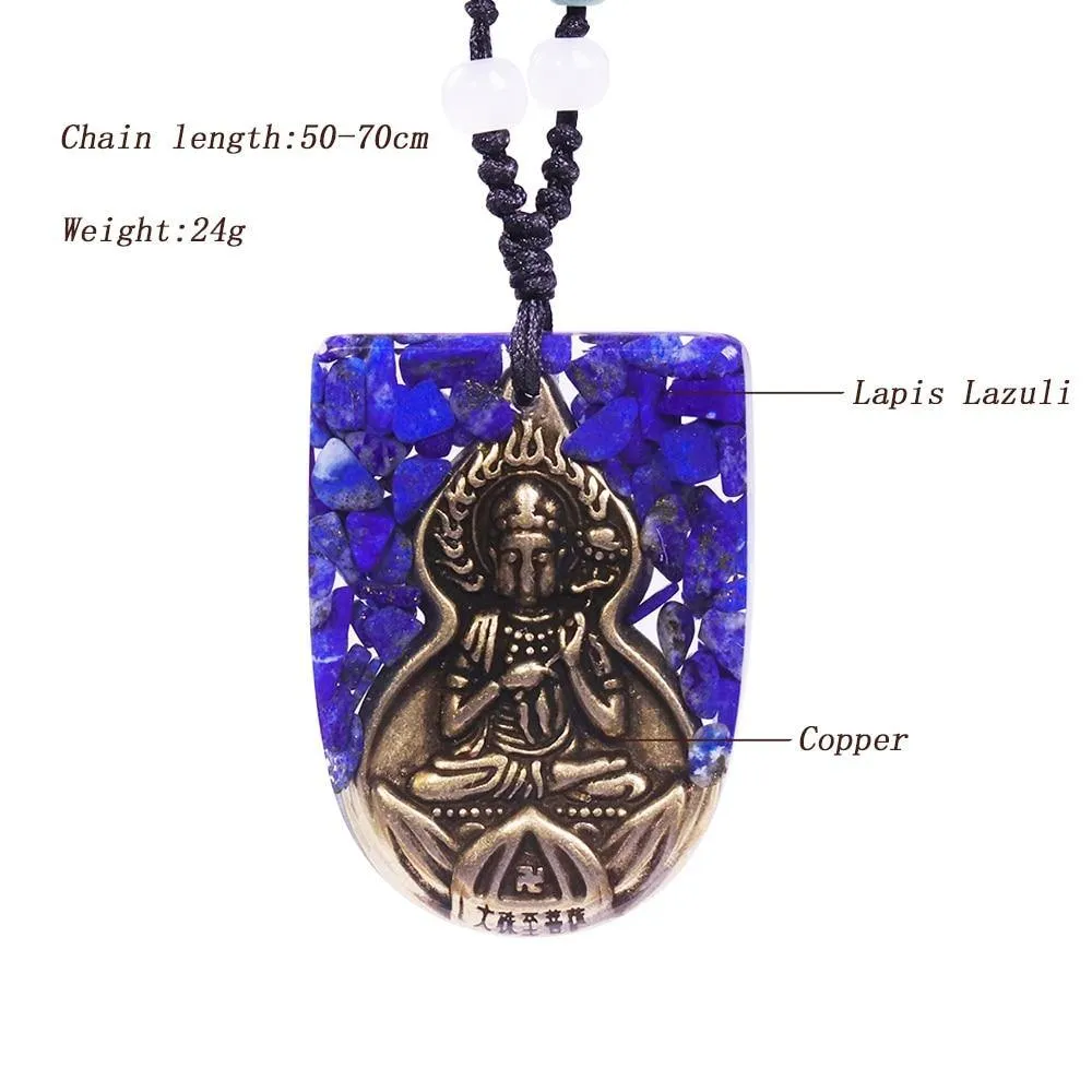 Natural Lapis Lazuli Buddha Amulet Necklace With Adjustable Orgone Chakra Healing Crystals