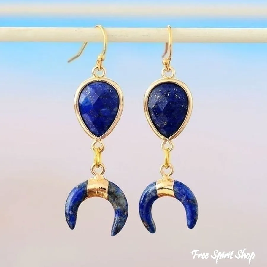 Natural Lapis Lazuli Crescent Horn Earrings